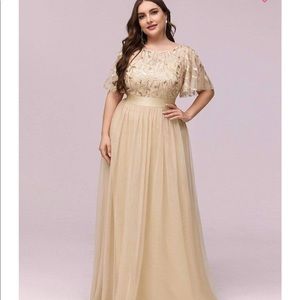 Gold Sequin Bodice Long Formal Evening Dress
